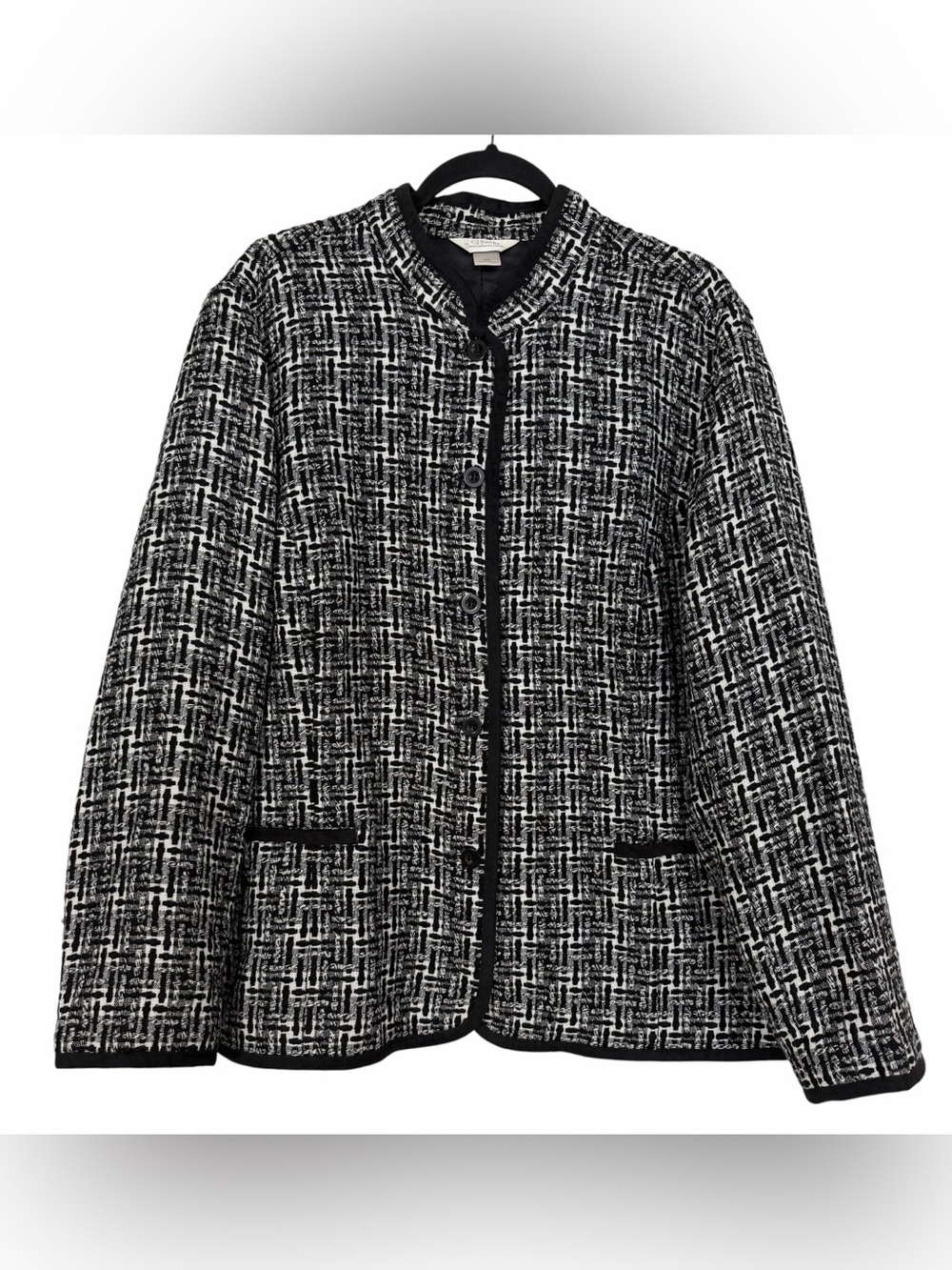 CJ Banks Black White Tweed Jacket Faux Suede Trim Career Preppy Sz 2X